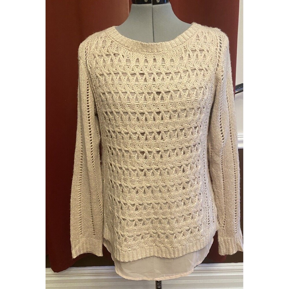 Maurices Dusty Rose & Metallic Open Knit Crochet Sweater Layered Look SZ-M